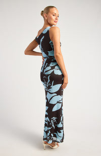 Anette Floral Off-Shoulder Maxi Dress - Blue Espresso