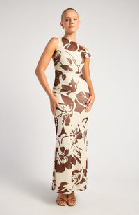 Anette Floral Off-Shoulder Maxi Dress - Chocolate