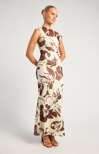 Anette Floral Off-Shoulder Maxi Dress - Chocolate