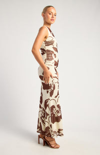 Anette Floral Off-Shoulder Maxi Dress - Chocolate