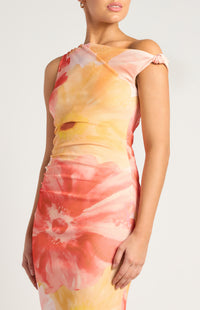Anette Floral Off-Shoulder Maxi Dress - Coral Yellow