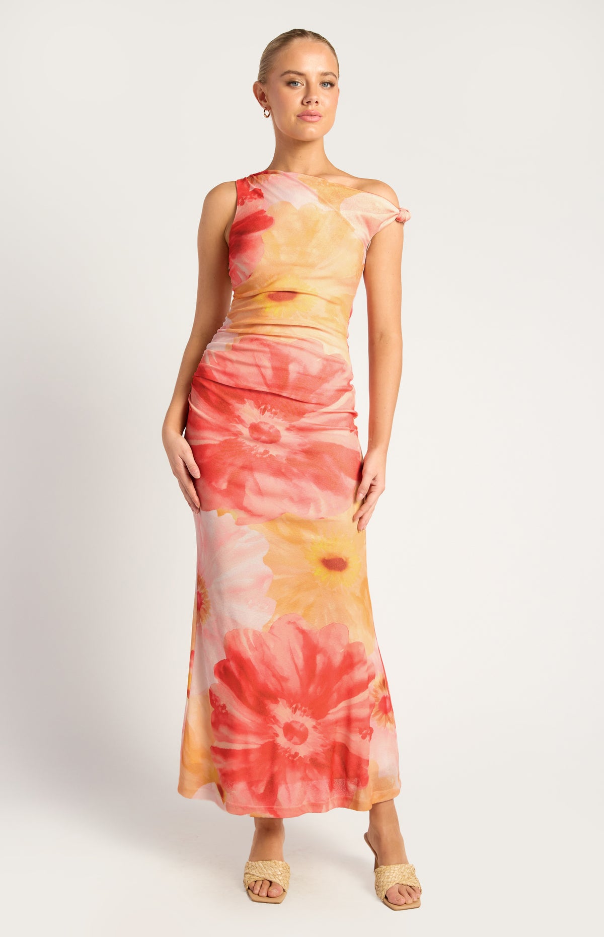Anette Floral Off-Shoulder Maxi Dress - Coral Yellow