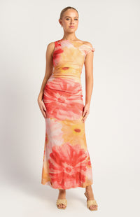 Anette Floral Off-Shoulder Maxi Dress - Coral Yellow