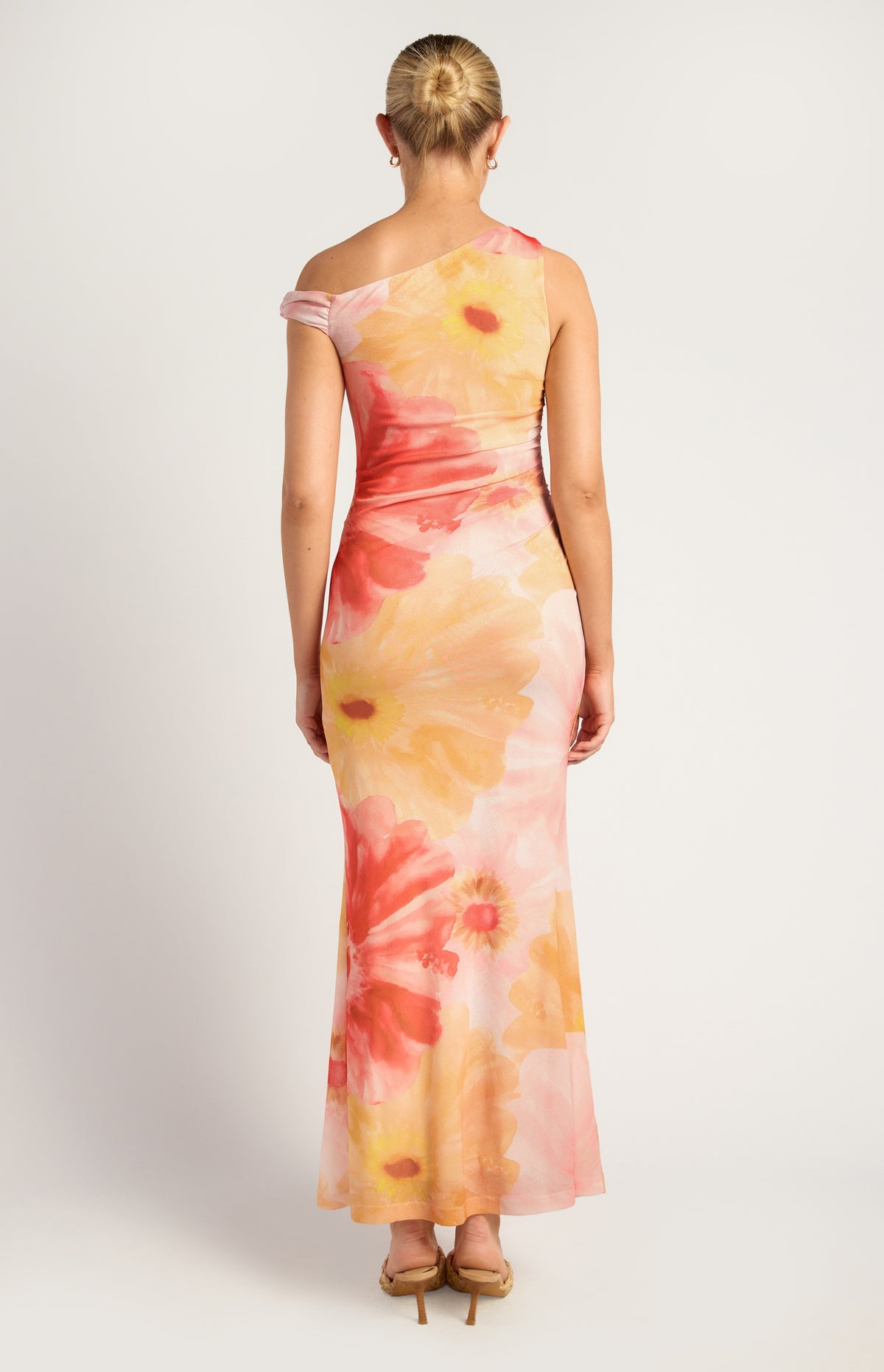 Anette Floral Off-Shoulder Maxi Dress - Coral Yellow