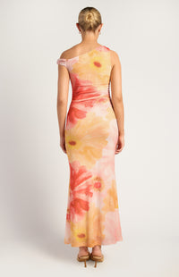 Anette Floral Off-Shoulder Maxi Dress - Coral Yellow