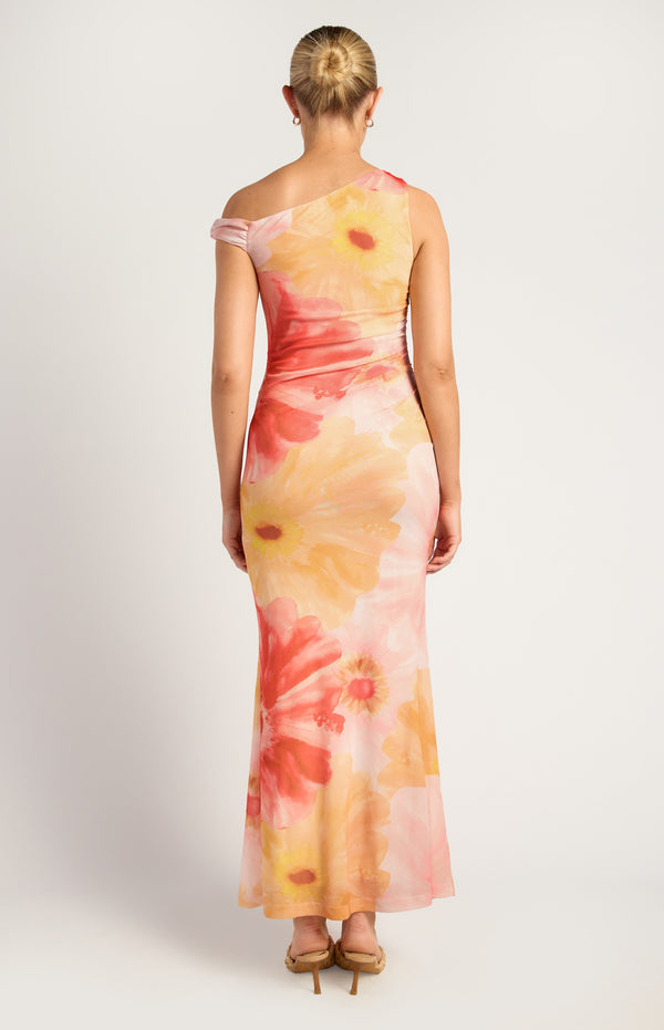 Anette Floral Off-Shoulder Maxi Dress - Coral Yellow