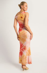 Anette Floral Off-Shoulder Maxi Dress - Coral Yellow