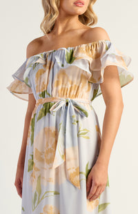Kendall Off Shoulder Chiffon Dress - Floral Blue