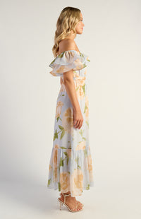 Kendall Off Shoulder Chiffon Dress - Floral Blue