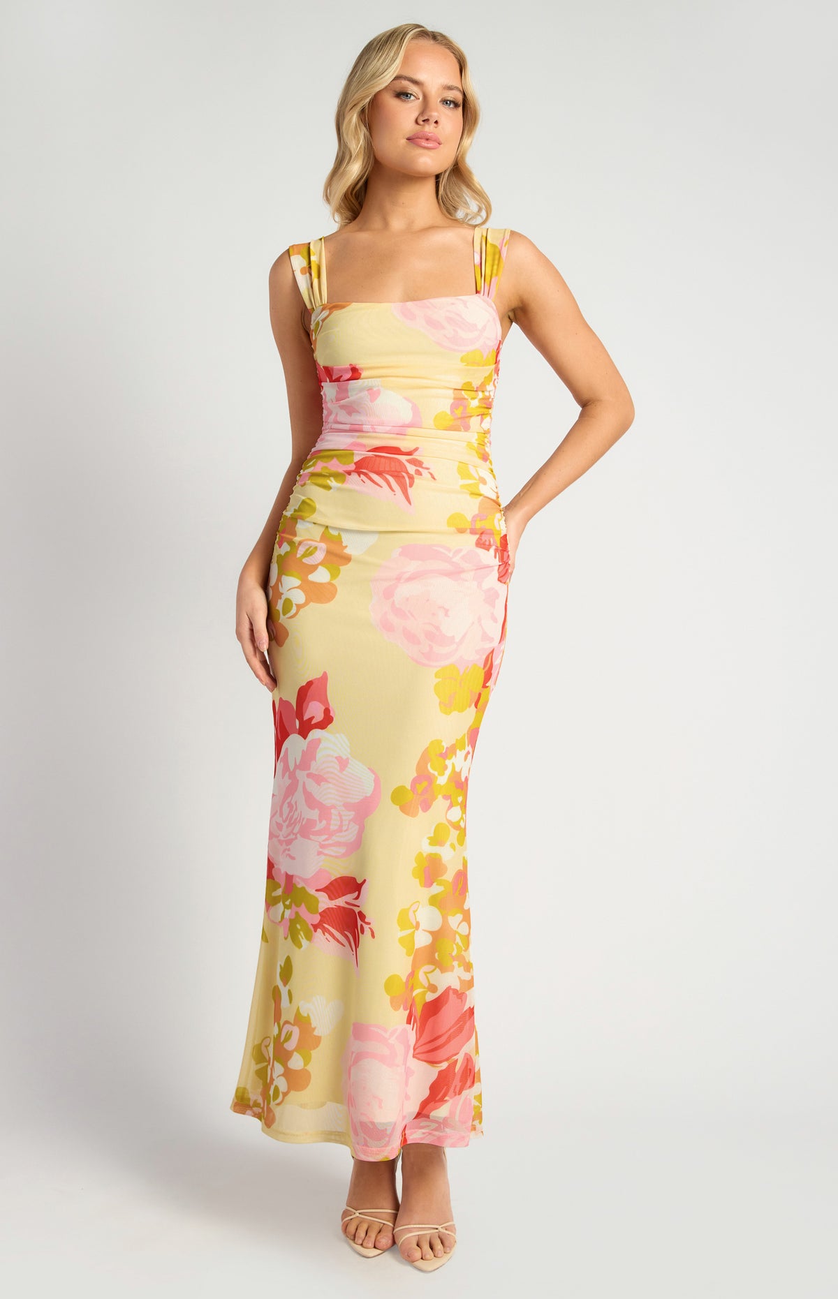 Devlin Floral Mesh Maxi Dress - Red Lemon