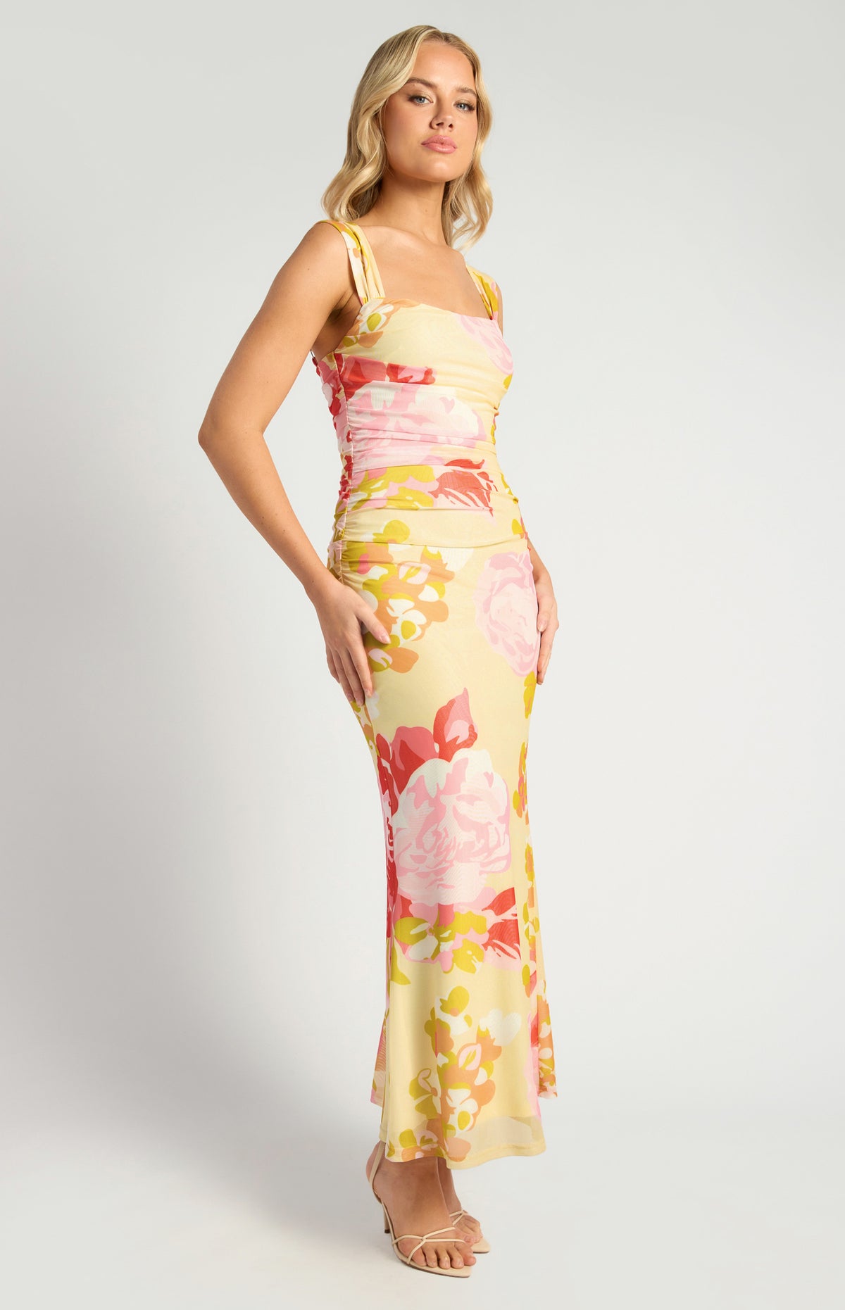 Devlin Floral Mesh Maxi Dress - Red Lemon