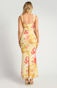 Devlin Floral Mesh Maxi Dress - Red Lemon