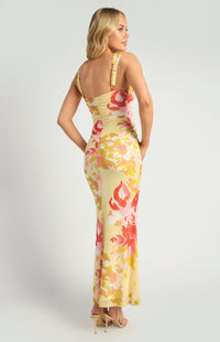 Devlin Floral Mesh Maxi Dress - Red Lemon