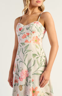 Lando Faux Linen Midi Dress - Floral Apricot