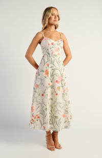 Lando Faux Linen Midi Dress - Floral Apricot