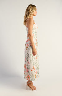 Lando Faux Linen Midi Dress - Floral Apricot