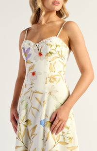 Lando Faux Linen Midi Dress - Floral Blue