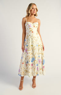 Lando Faux Linen Midi Dress - Floral Blue