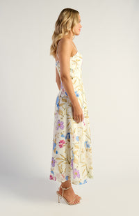 Lando Faux Linen Midi Dress - Floral Blue