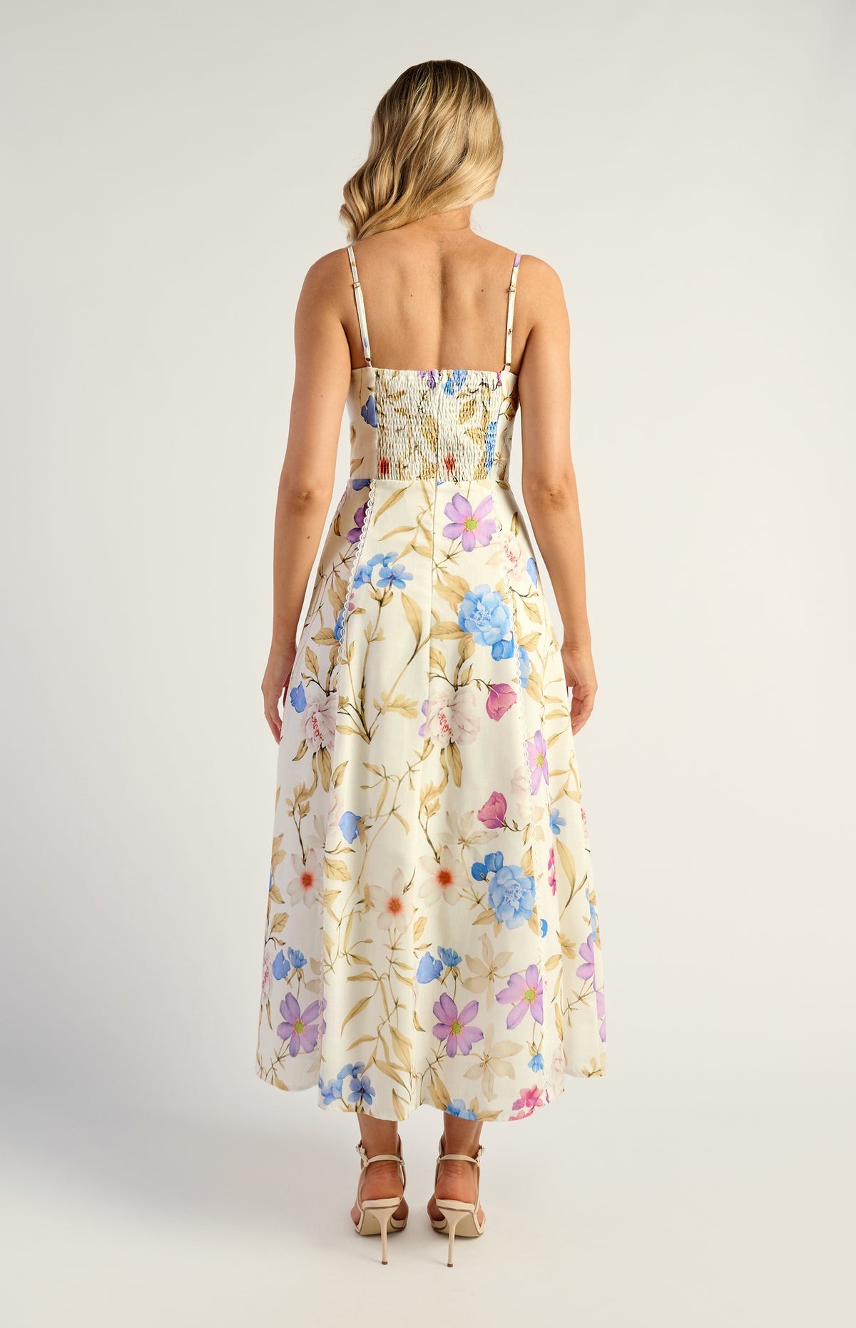 Lando Faux Linen Midi Dress - Floral Blue
