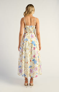 Lando Faux Linen Midi Dress - Floral Blue
