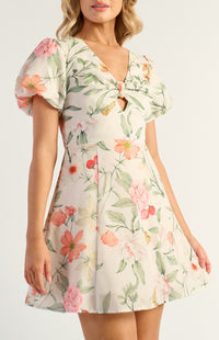 Lando Faux Linen Mini Dress - Floral Apricot