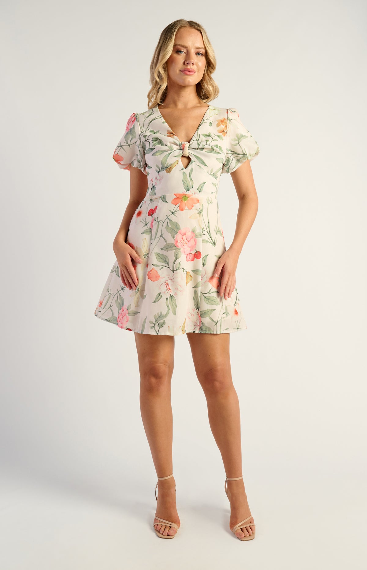 Lando Faux Linen Mini Dress - Floral Apricot