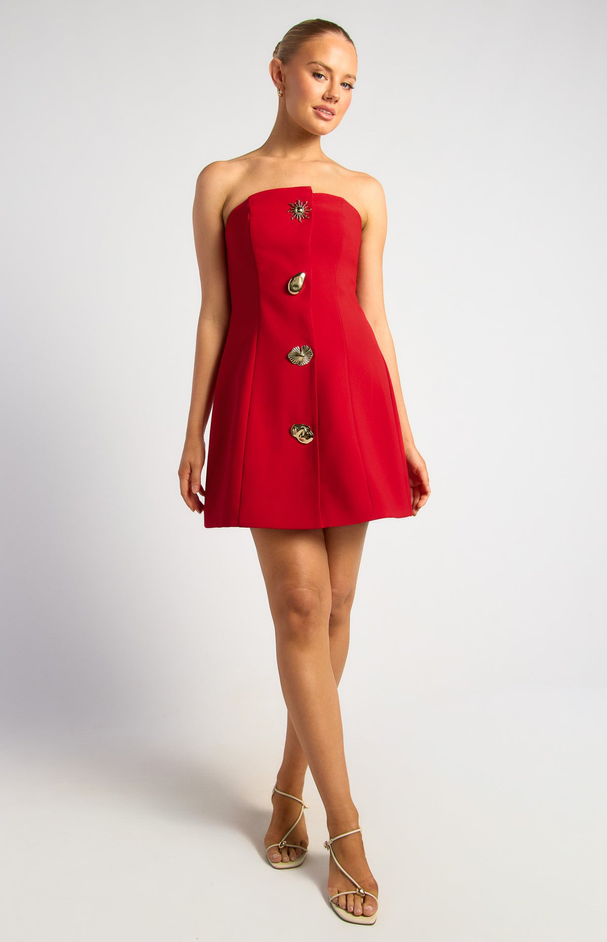 Mireya Cinch Waist Dress - Red