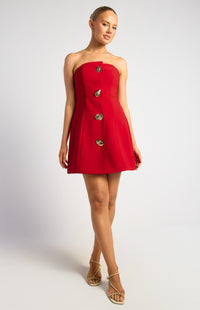 Mireya Cinch Waist Dress - Red