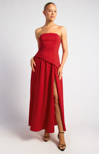 Kennie Strapless Maxi Dress - Red