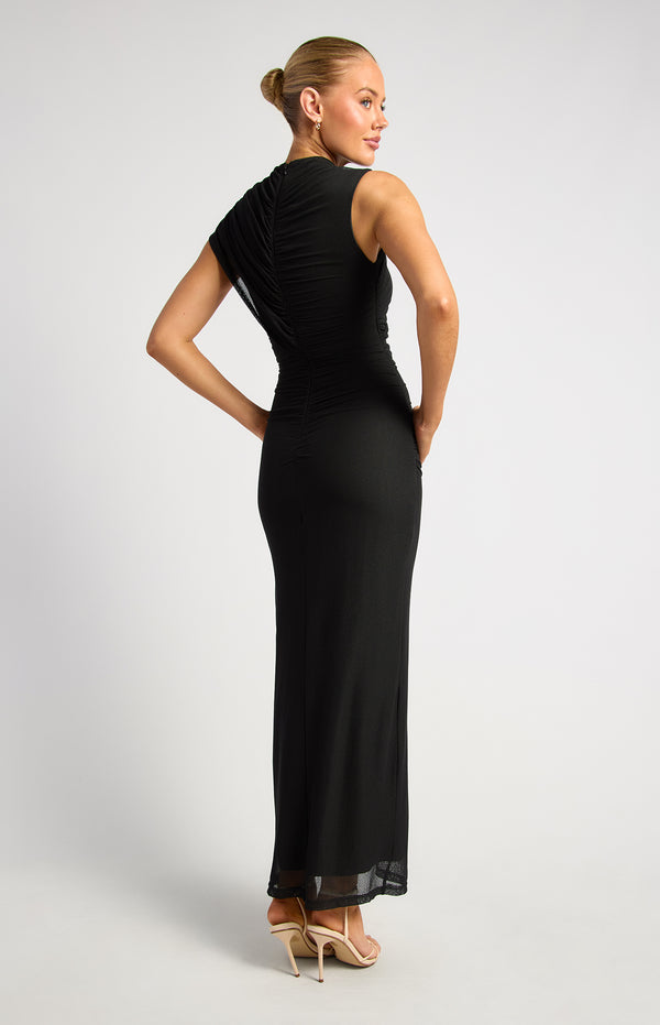 Violette Sleeveless Mesh Maxi Dress - Black