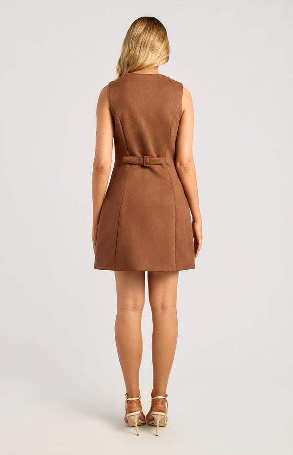Cristin Sleeveless Suede Mini Dress - Chocolate