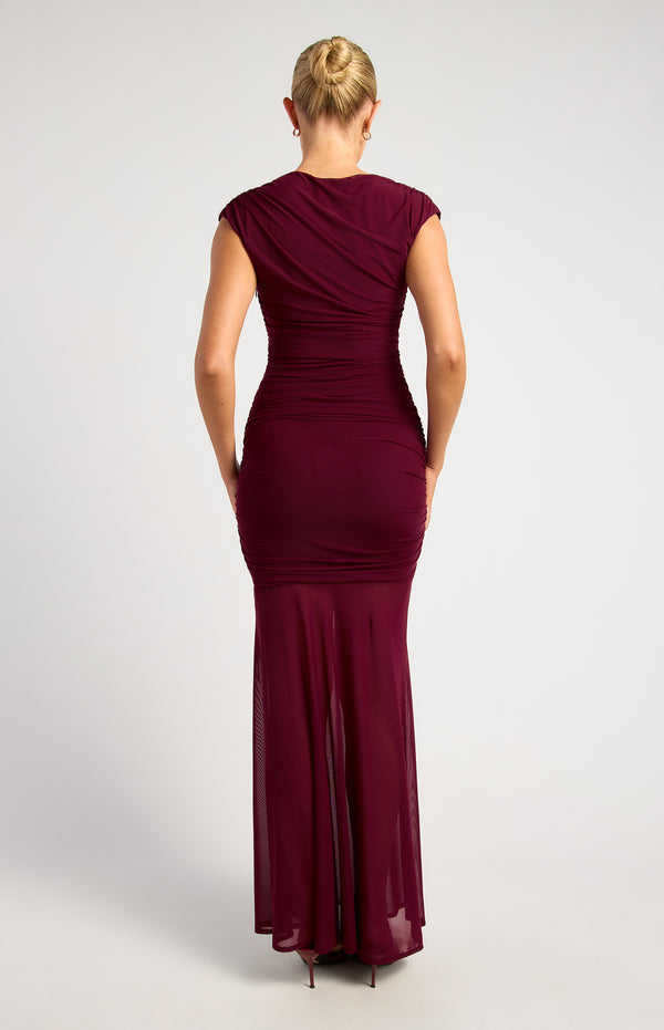 Valery Sleeveless Mesh Maxi Dress - Merlot