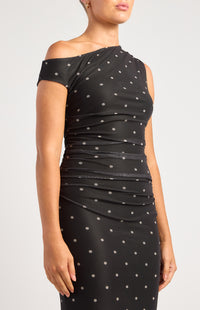Mirabelle Pokadot Mesh Midi Dress - Black