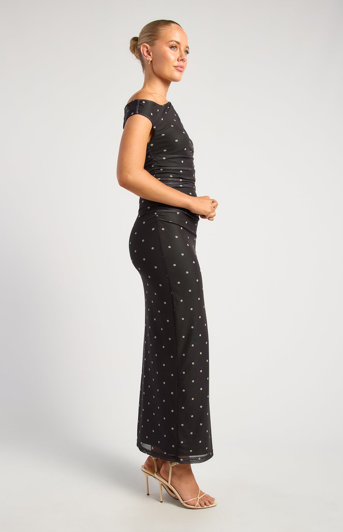 Mirabelle Pokadot Mesh Midi Dress - Black