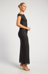 Mirabelle Pokadot Mesh Midi Dress - Black