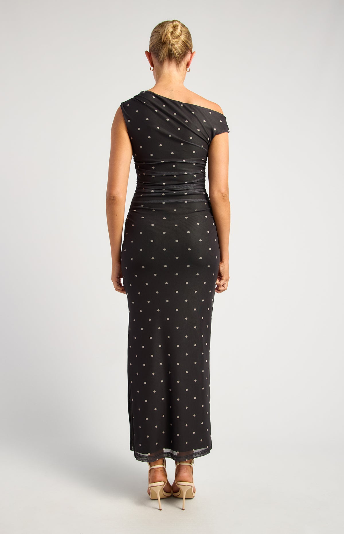 Mirabelle Pokadot Mesh Midi Dress - Black