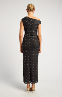 Mirabelle Pokadot Mesh Midi Dress - Black