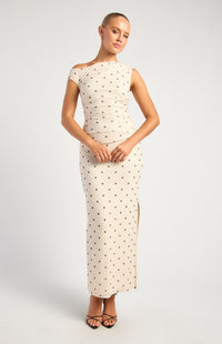 Mirabelle Pokadot Mesh Midi Dress - Cream Black