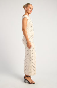 Mirabelle Pokadot Mesh Midi Dress - Cream Black
