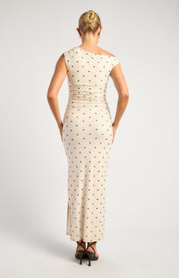 Mirabelle Pokadot Mesh Midi Dress - Cream Black