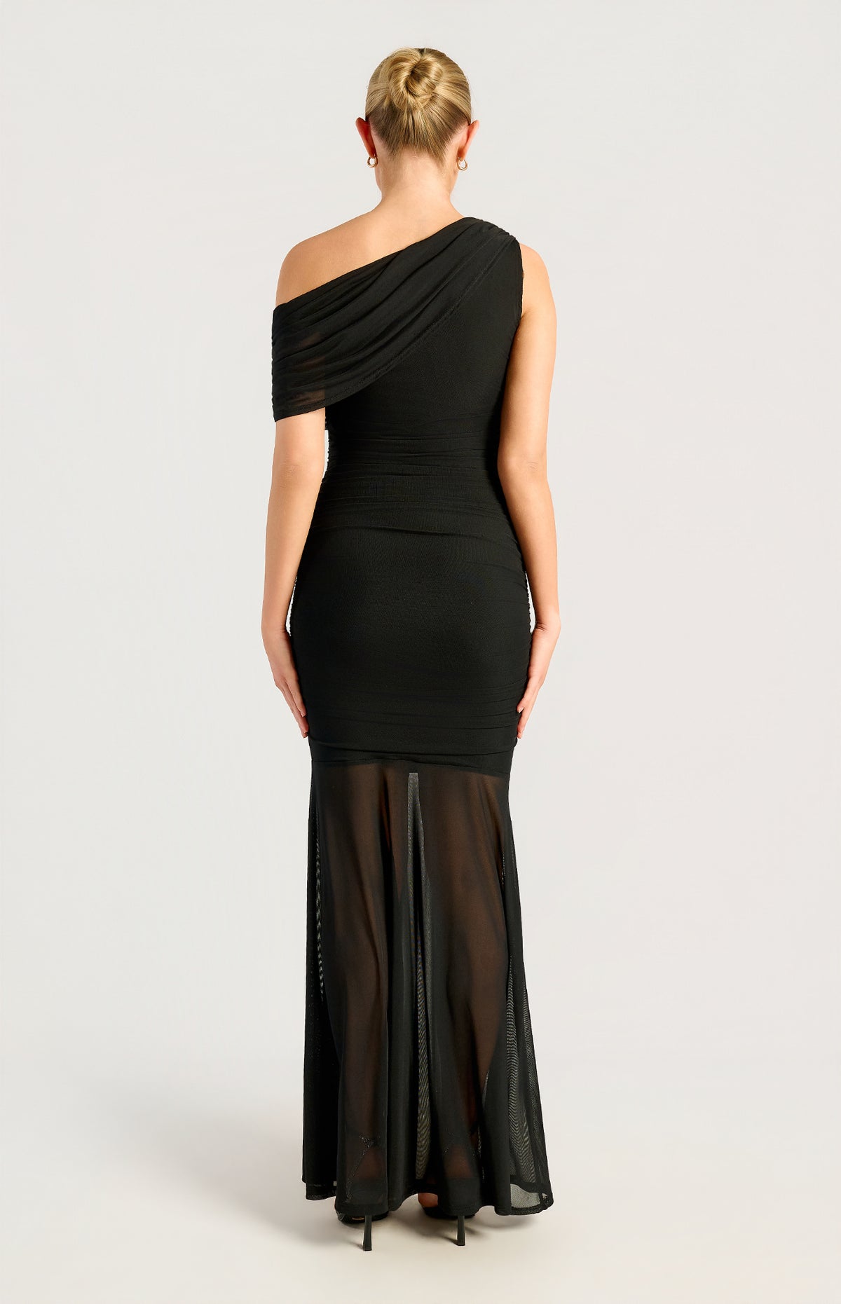 Nyomi One-Shoulder Mesh Dress - Black