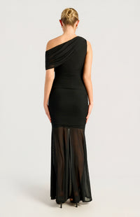 Nyomi One-Shoulder Mesh Dress - Black