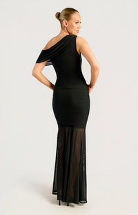 Nyomi One-Shoulder Mesh Dress - Black