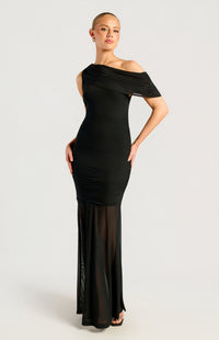 Nyomi One-Shoulder Mesh Dress - Black