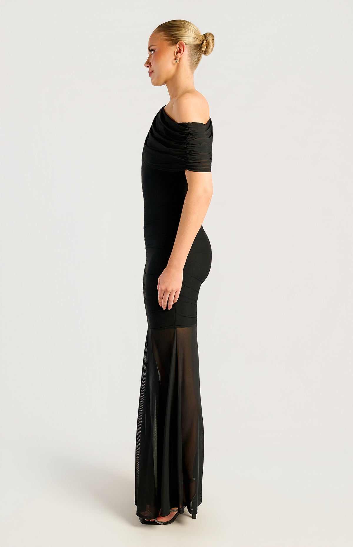 Nyomi One-Shoulder Mesh Dress - Black