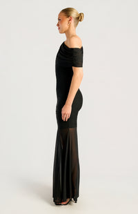 Nyomi One-Shoulder Mesh Dress - Black