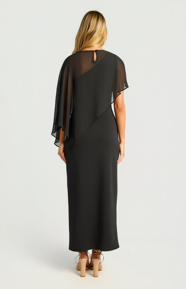 Kasi Chiffon One-Shoulder Dress - Black