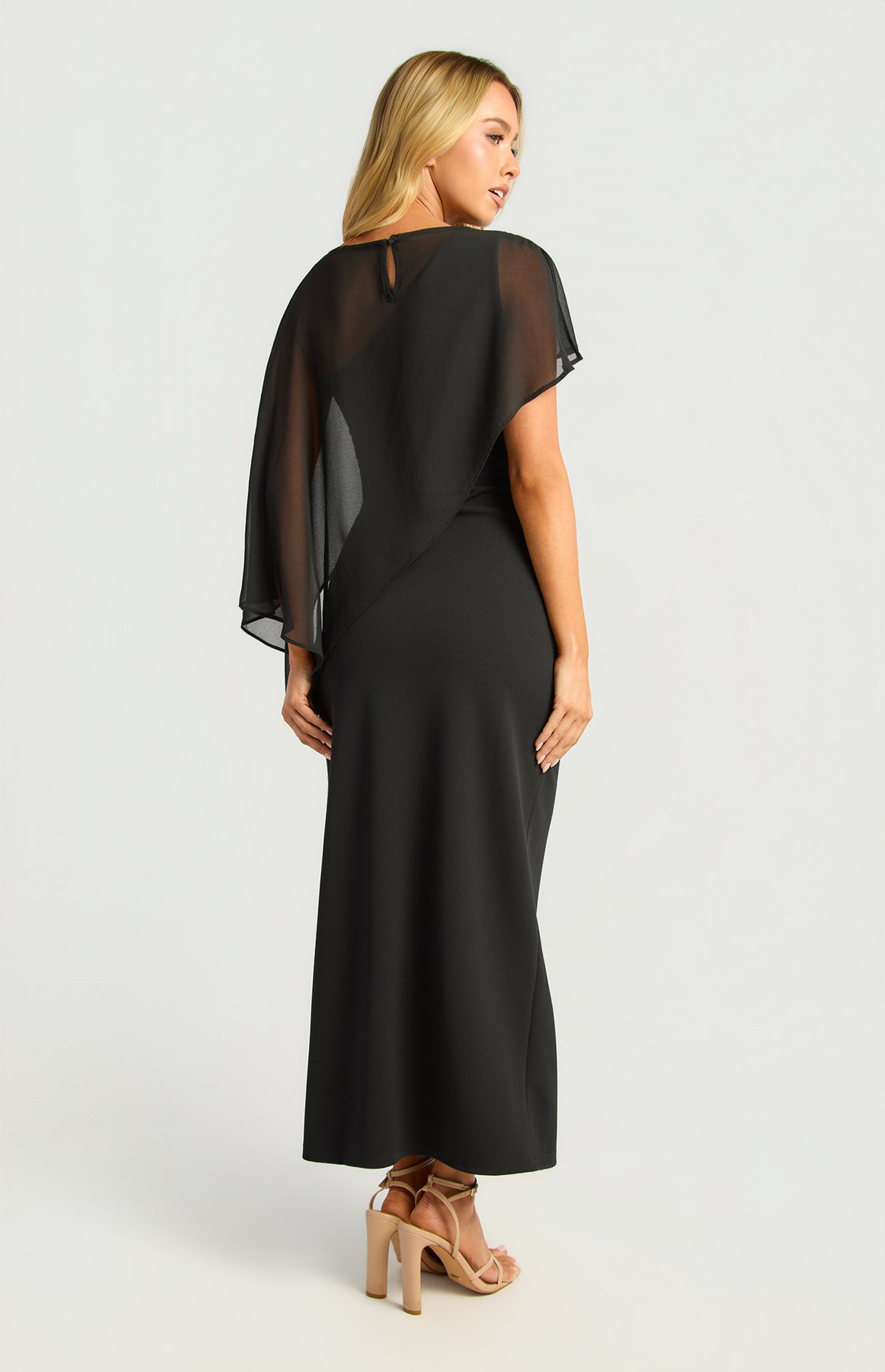 Kasi Chiffon One-Shoulder Dress - Black