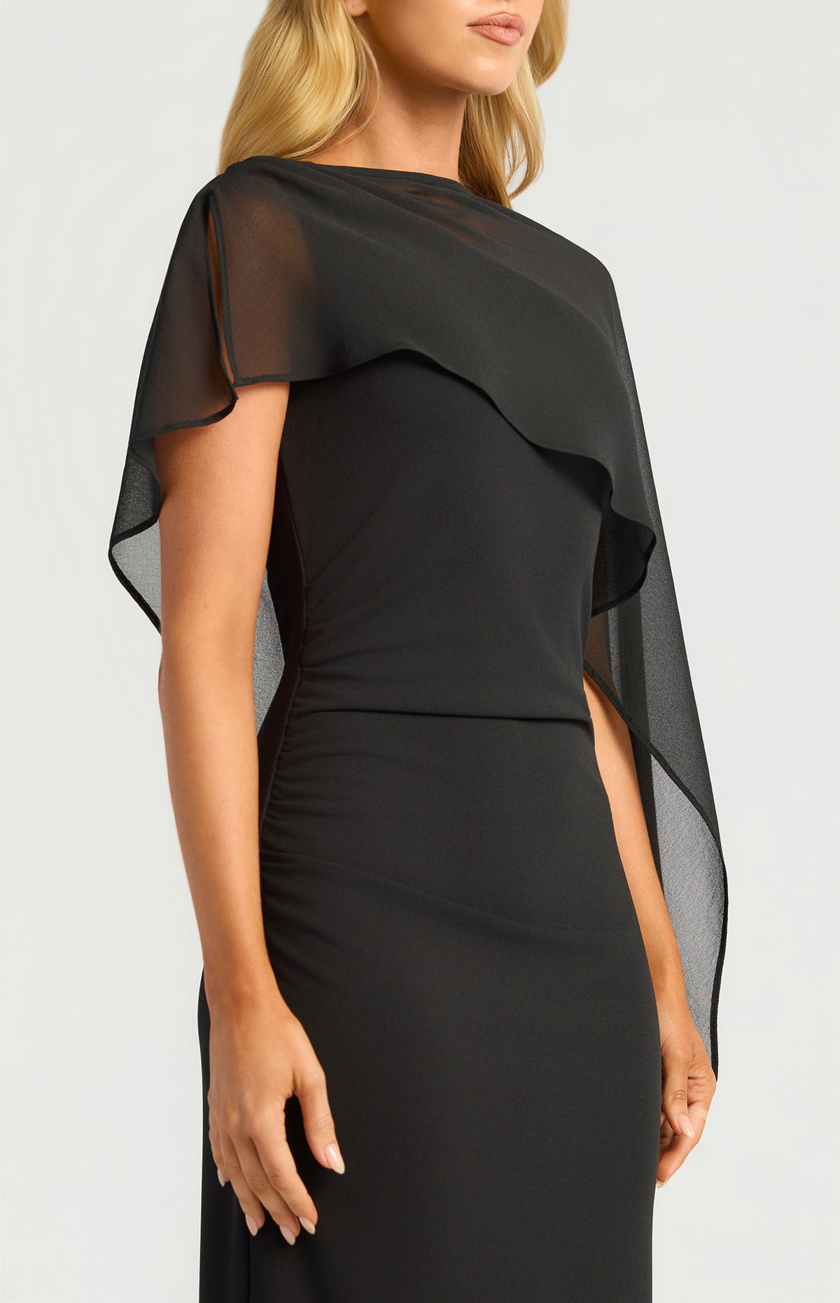 Kasi Chiffon One-Shoulder Dress - Black